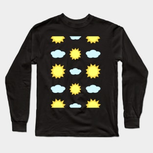 Sun and Clouds Pattern in Black Long Sleeve T-Shirt